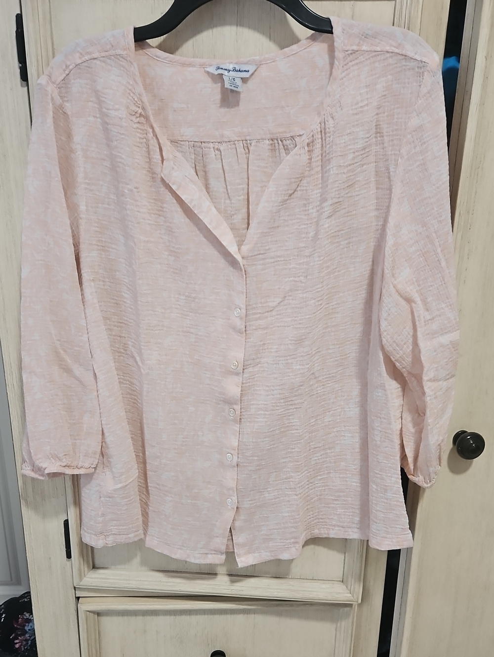 Tommy Bahama Pale Pink Gauze Button-Front Blouse